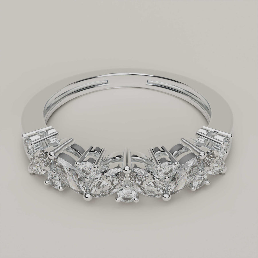 La Signora - Cluster Half Eternity Moissanite Gems in 18ct Gold Ring - Vucceli