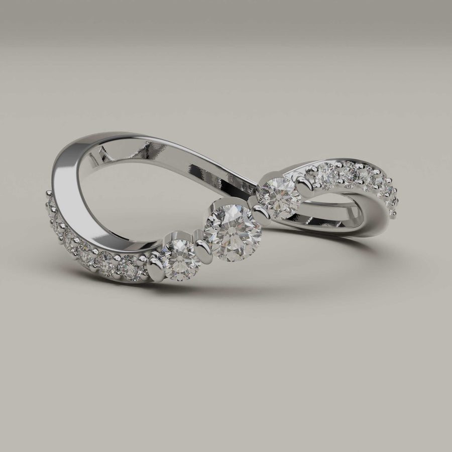 Curva Elegante - Feminine Curved 18ct Gold Ring with Moissanite Gems - Vucceli