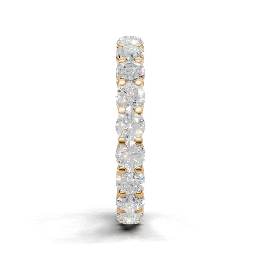 Full Eternity Basket 3mm lab grown diamond wedding band, 18K yellow gold - side view