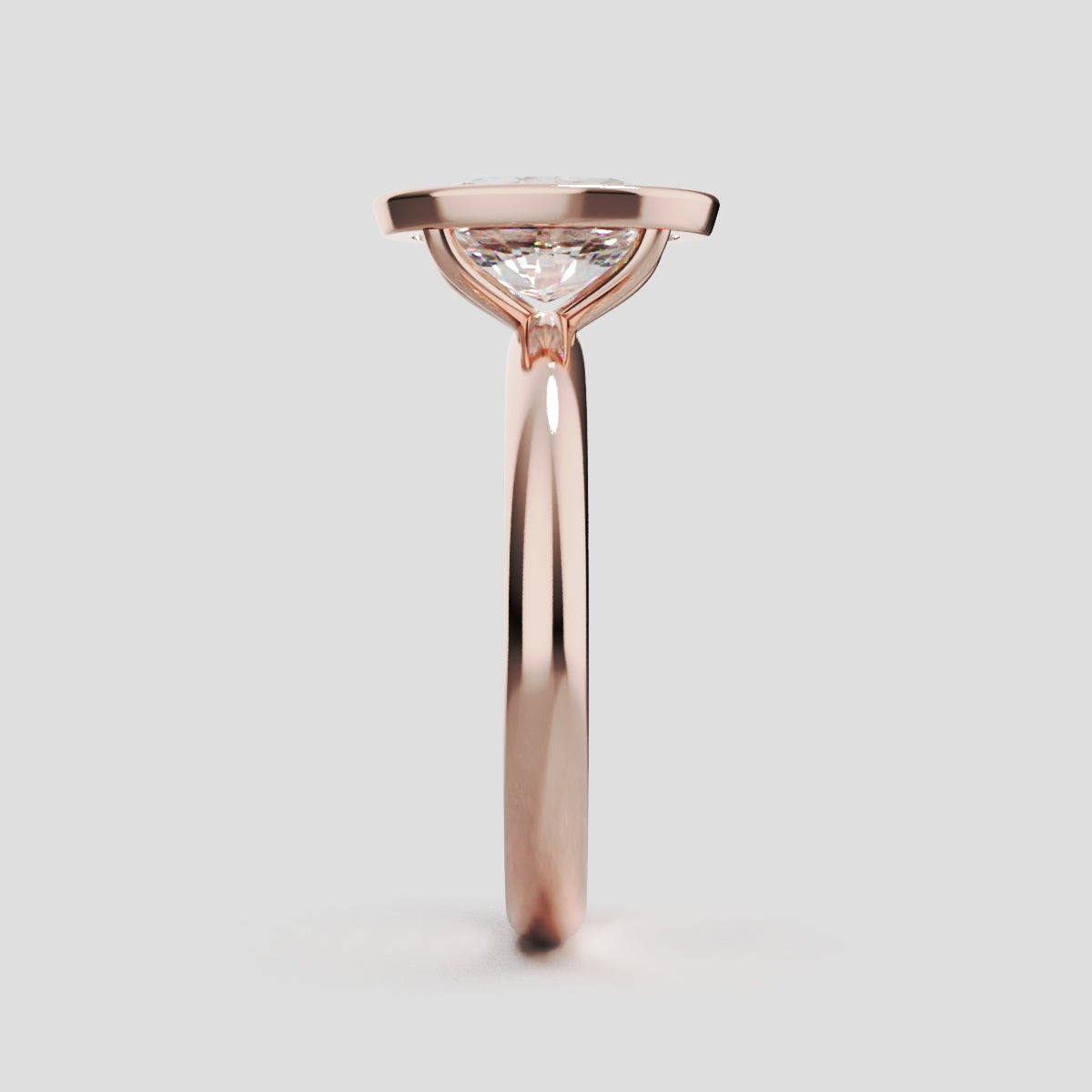 Alba, 1.5ct oval lab grown diamond engagement ring, Bezel, 18K rose gold - side view