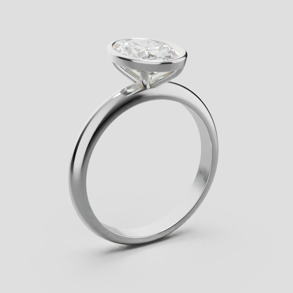 Alba, 1.5ct oval lab grown diamond engagement ring, Bezel, 18K white gold - ne