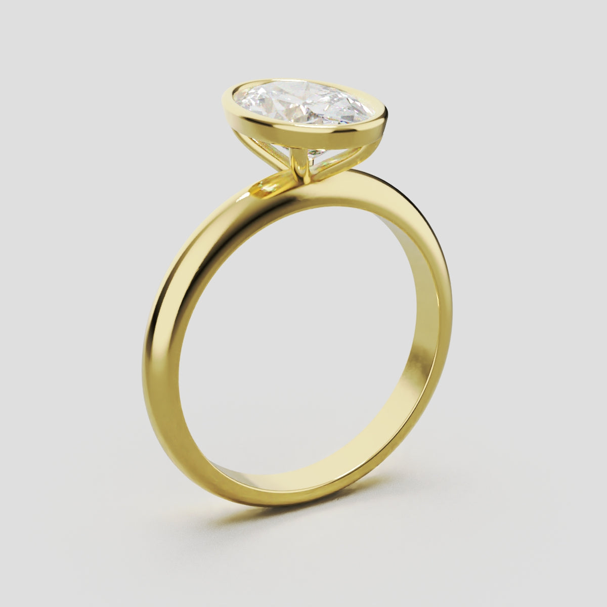 Alba, 1.5ct oval lab grown diamond engagement ring, Bezel, 18K yellow gold - ne