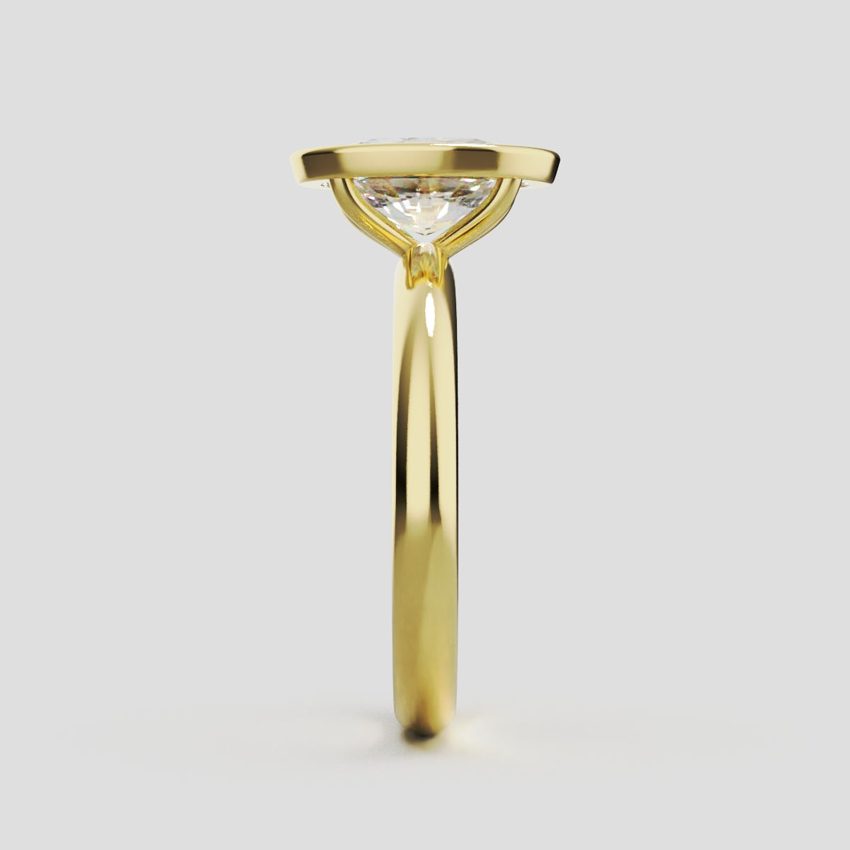 Alba, 1.5ct oval lab grown diamond engagement ring, Bezel, 18K yellow gold - side view