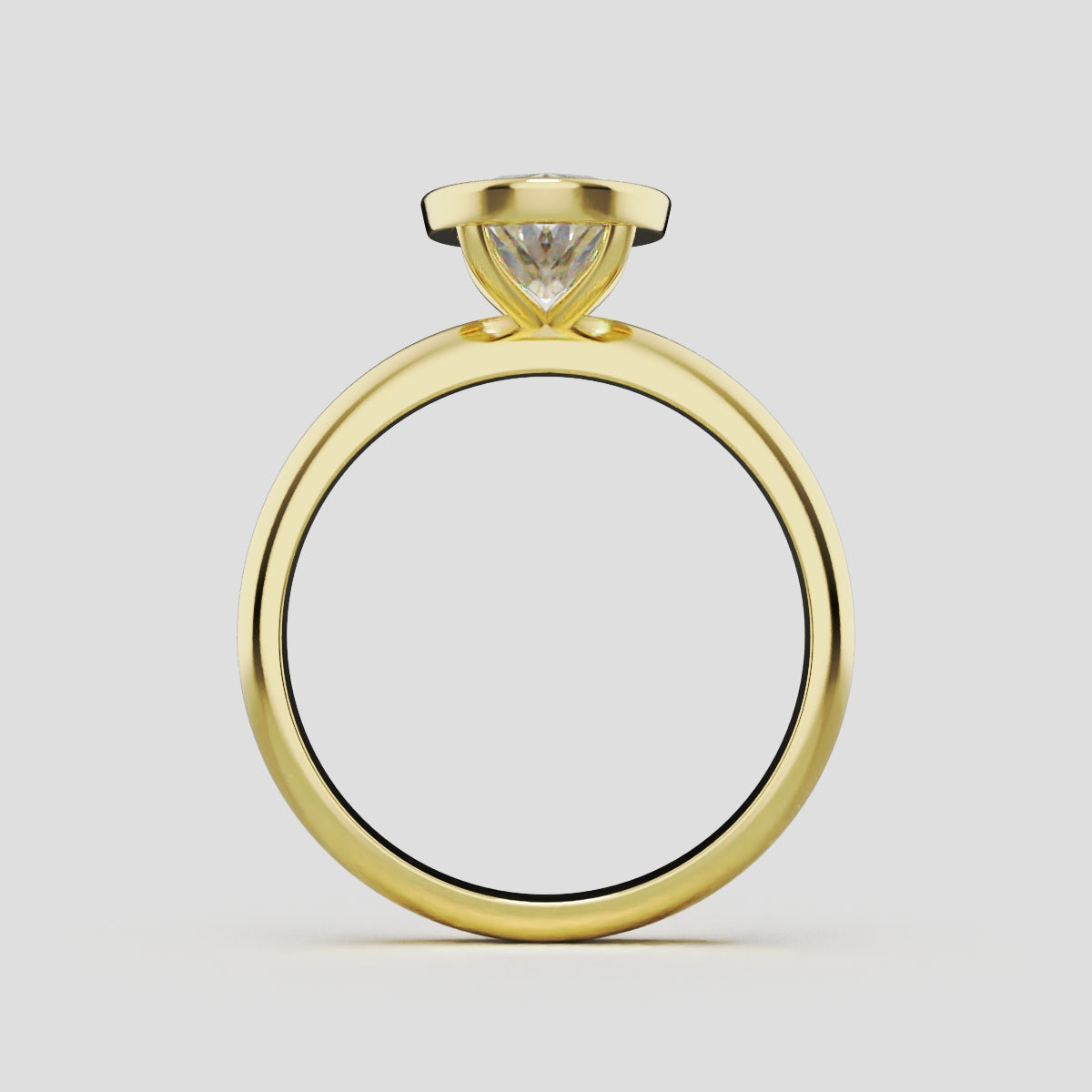 Alba, 1.5ct oval lab grown diamond engagement ring, Bezel, 18K yellow gold - through finger