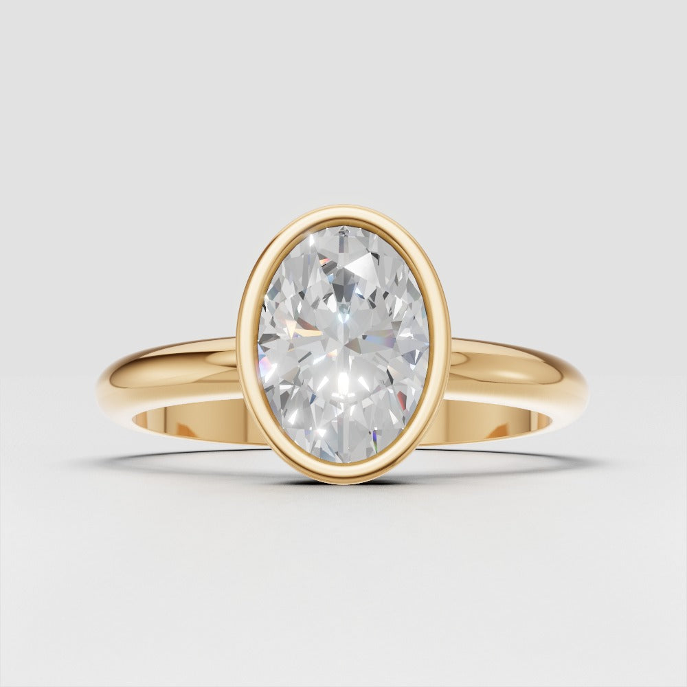 Alba - 1ct Oval Lab Grown Diamond Engagement Ring, 18K Gold Bezel