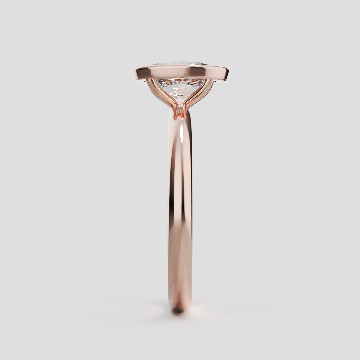 Alba, 1ct oval lab grown diamond engagement ring, Bezel, 18K rose gold - side view