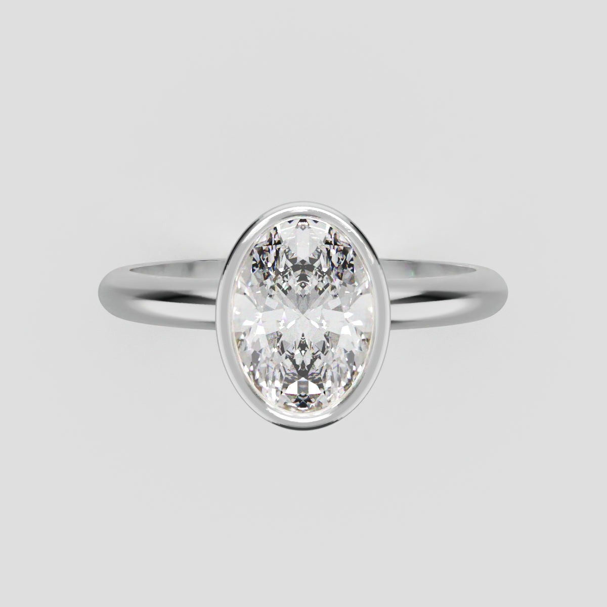 Alba, 1ct oval lab grown diamond engagement ring, Bezel, 18K white gold - front view