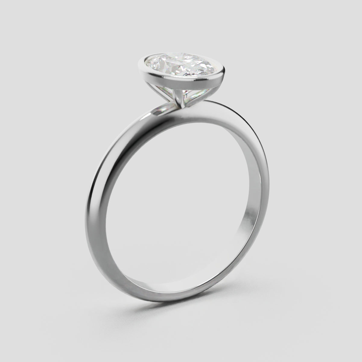 Alba, 1ct oval lab grown diamond engagement ring, Bezel, 18K white gold - ne