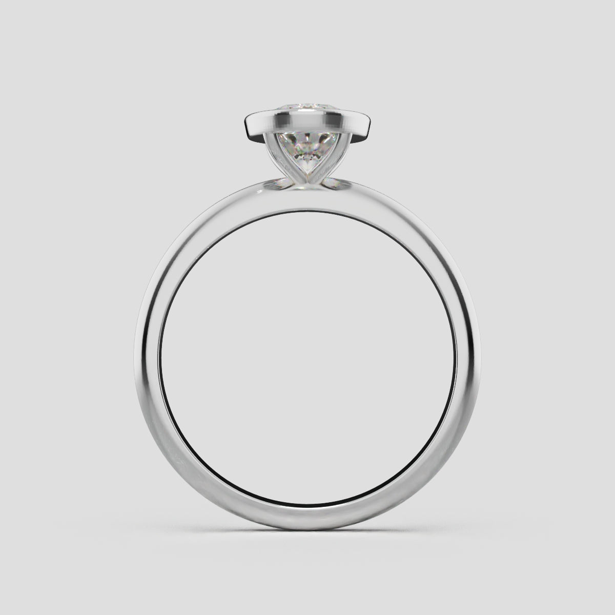 Alba, 1ct oval lab grown diamond engagement ring, Bezel, 18K white gold - through finger