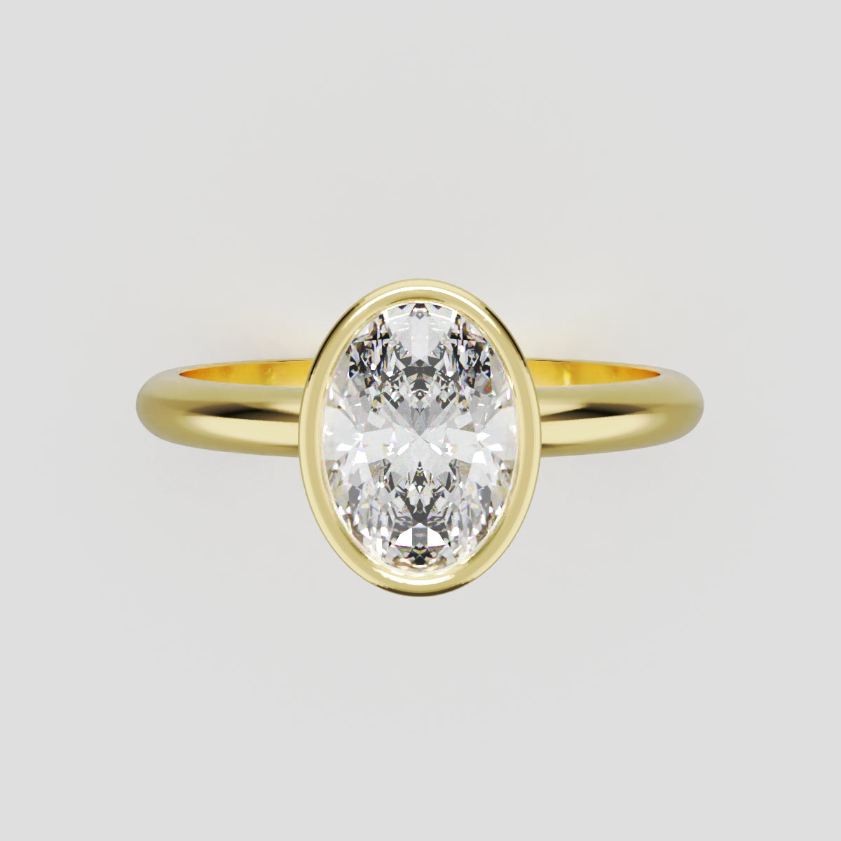 Alba, 1ct oval lab grown diamond engagement ring, Bezel, 18K yellow gold - front view