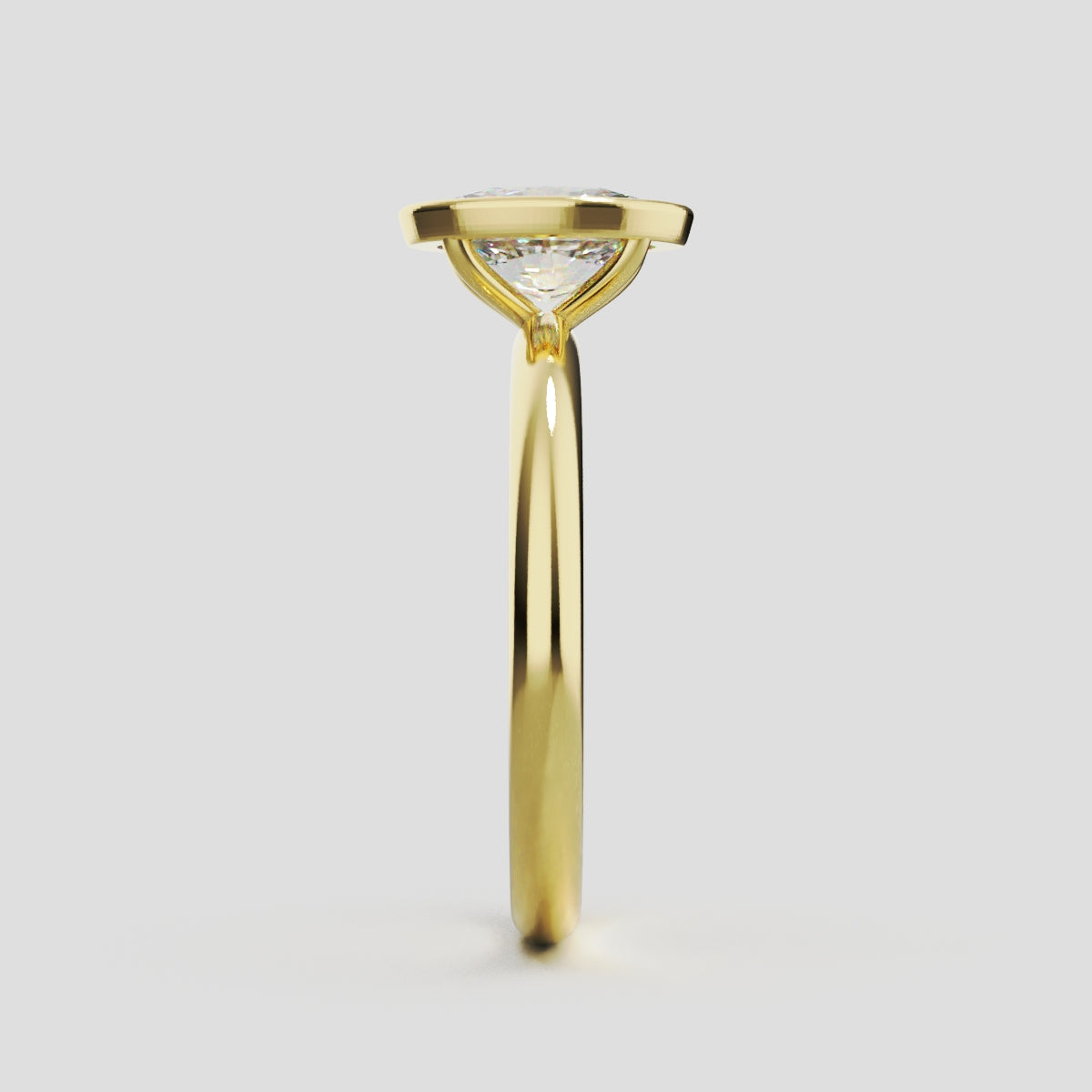Alba, 1ct oval lab grown diamond engagement ring, Bezel, 18K yellow gold - side view