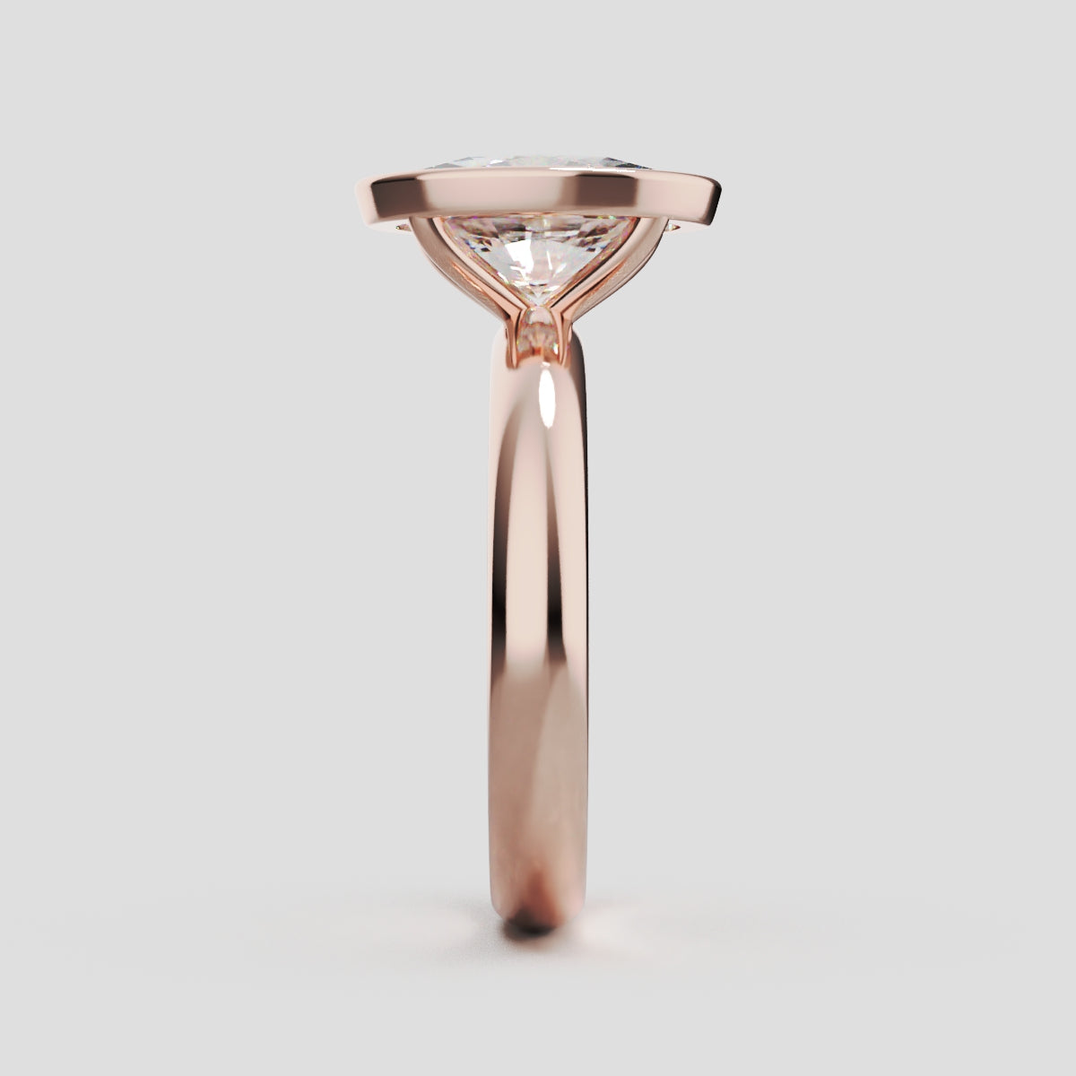 Alba, 2ct oval lab grown diamond engagement ring, Bezel, 18K rose gold - side view
