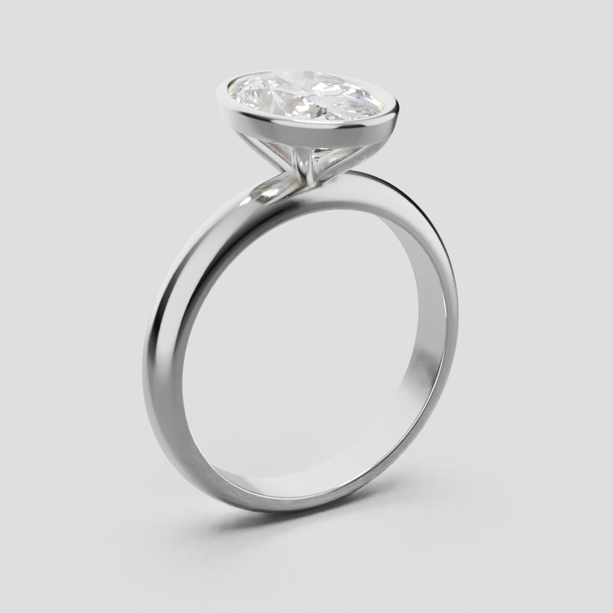 Alba, 2ct oval lab grown diamond engagement ring, Bezel, 18K white gold - ne