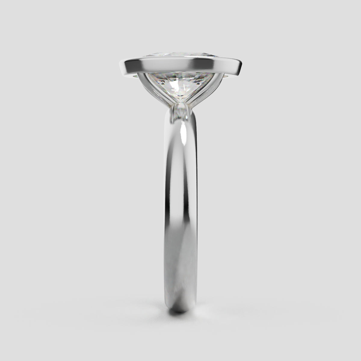 Alba, 2ct oval lab grown diamond engagement ring, Bezel, 18K white gold - side view