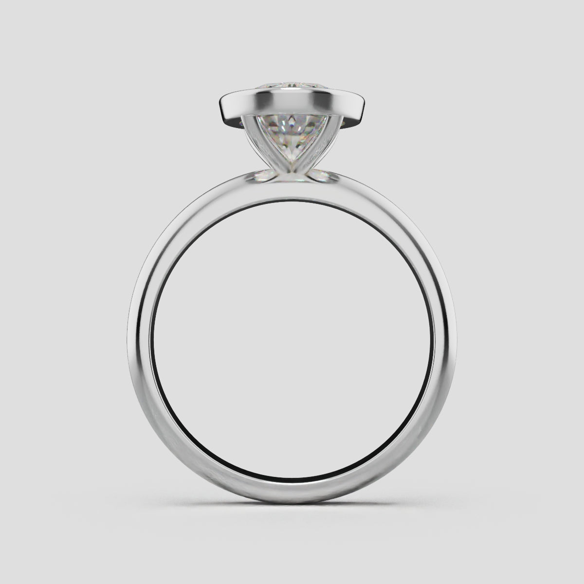 Alba, 2ct oval lab grown diamond engagement ring, Bezel, 18K white gold - through finger