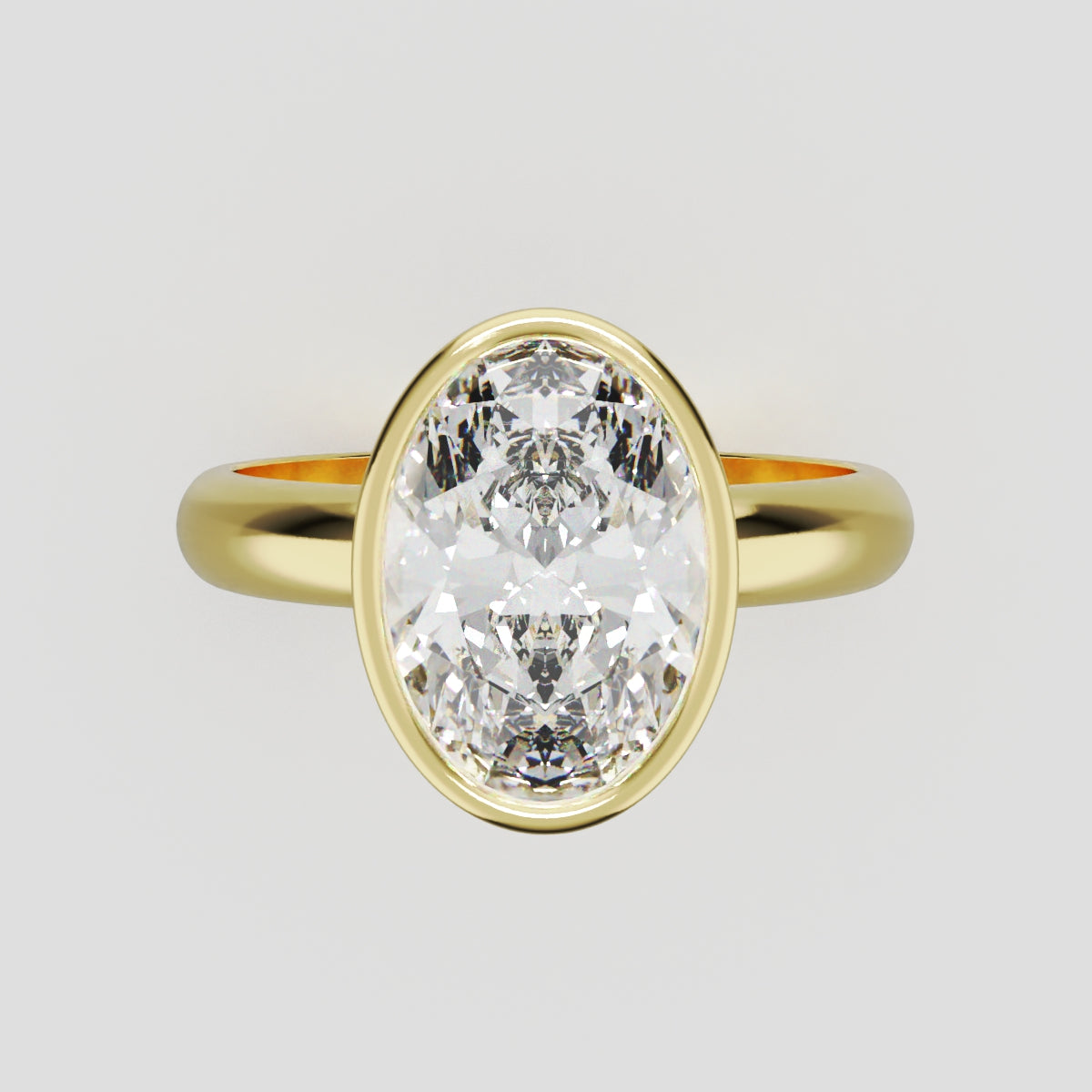 Alba, 2ct oval lab grown diamond engagement ring, Bezel, 18K yellow gold - front view