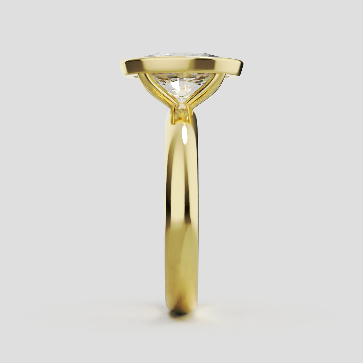 Alba, 2ct oval lab grown diamond engagement ring, Bezel, 18K yellow gold - side view