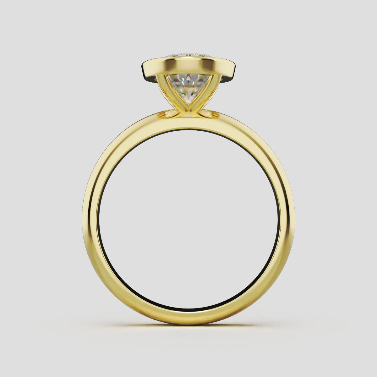 Alba, 2ct oval lab grown diamond engagement ring, Bezel, 18K yellow gold - through finger