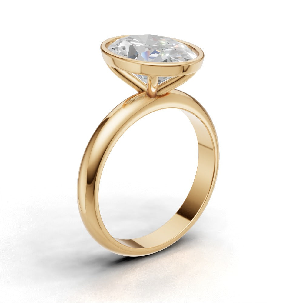 Alba, 3ct oval lab grown diamond engagement ring, Bezel, 18K yellow gold - ne