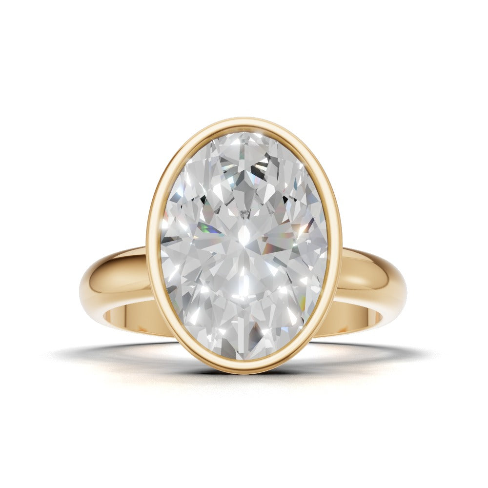 Alba, 3ct oval lab grown diamond engagement ring, Bezel, 18K yellow gold - view 4