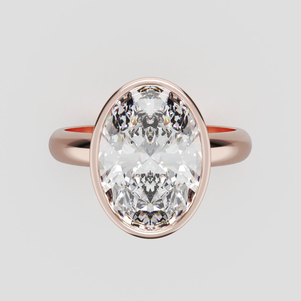 Alba, 3ct oval lab grown diamond engagement ring, Bezel, 18K rose gold - front view
