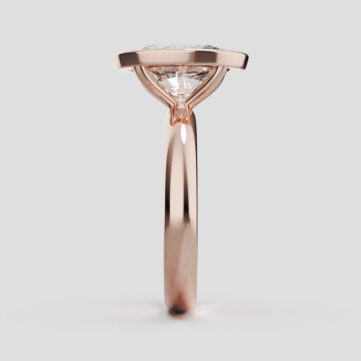 Alba, 3ct oval lab grown diamond engagement ring, Bezel, 18K rose gold - side view