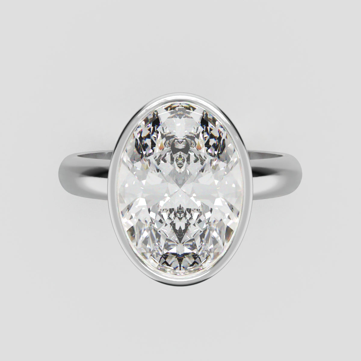 Alba, 3ct oval lab grown diamond engagement ring, Bezel, 18K white gold - front view