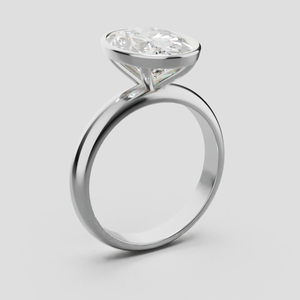 Alba, 3ct oval lab grown diamond engagement ring, Bezel, 18K white gold - ne