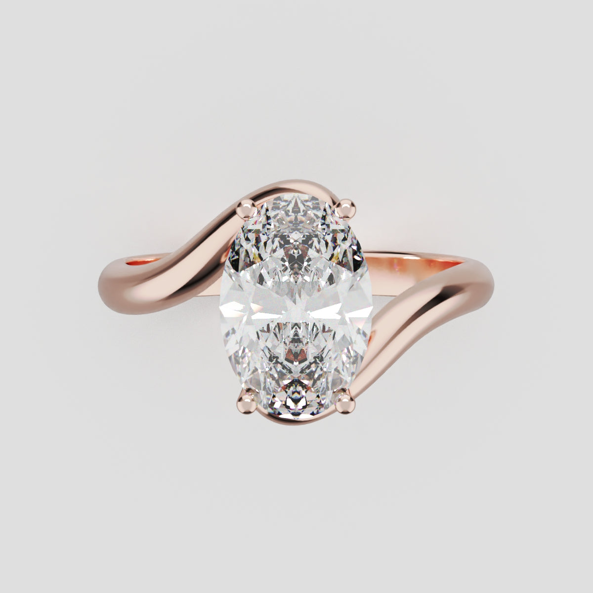 Meandro, 1.5ct oval lab grown diamond engagement ring, Bypass, 18K rose gold - front view
