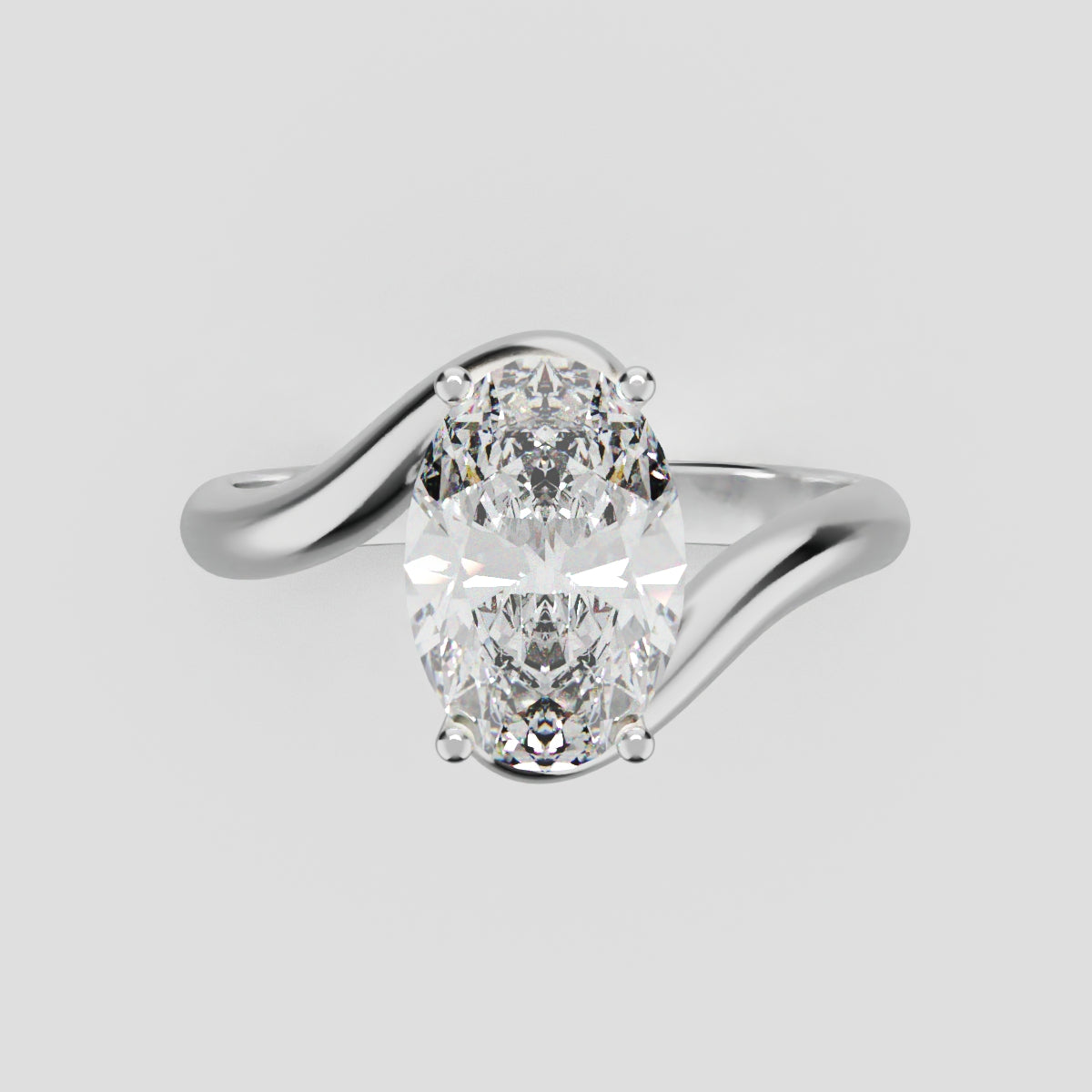 Meandro, 1.5ct oval lab grown diamond engagement ring, Bypass, 18K white gold - front view