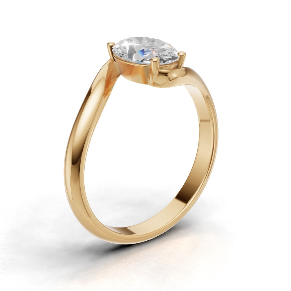Meandro, 1ct oval lab grown diamond engagement ring, Bypass, 18K yellow gold - ne
