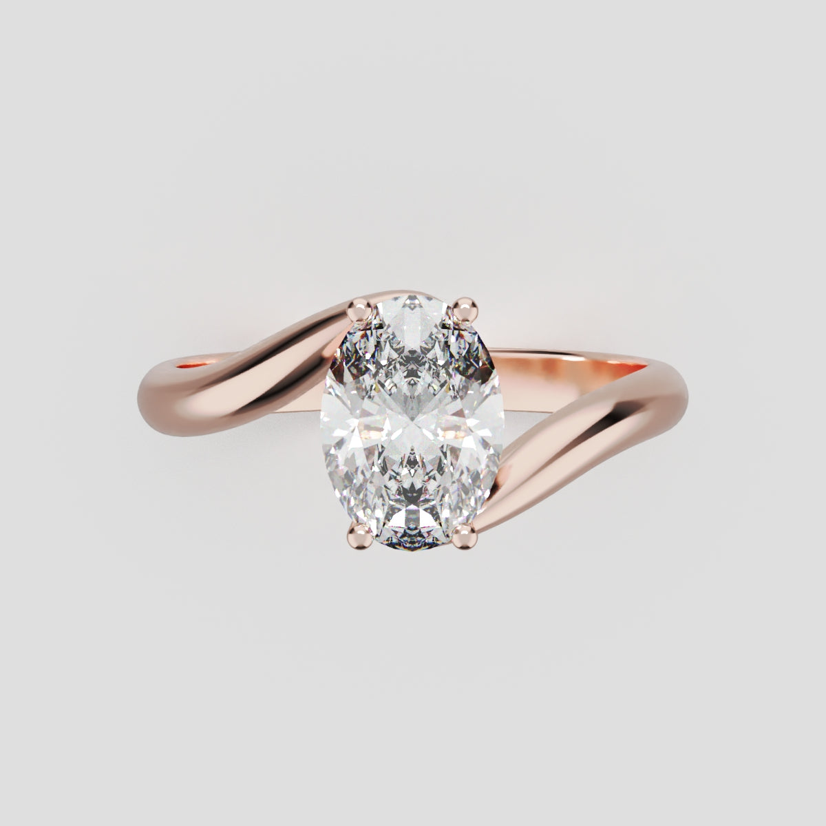 Meandro, 1ct oval lab grown diamond engagement ring, Bypass, 18K rose gold - front view