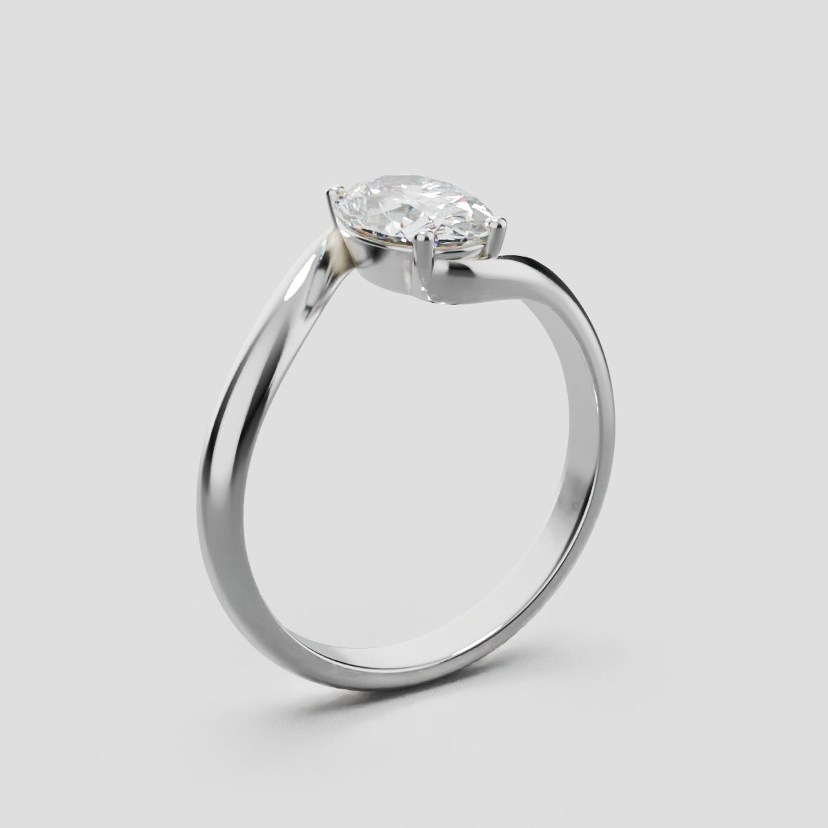 Meandro, 1ct oval lab grown diamond engagement ring, Bypass, 18K white gold - ne