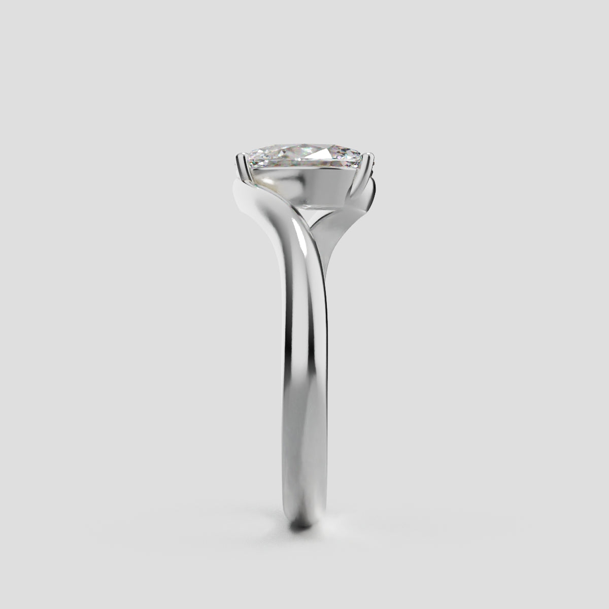Meandro, 1ct oval lab grown diamond engagement ring, Bypass, 18K white gold - side view