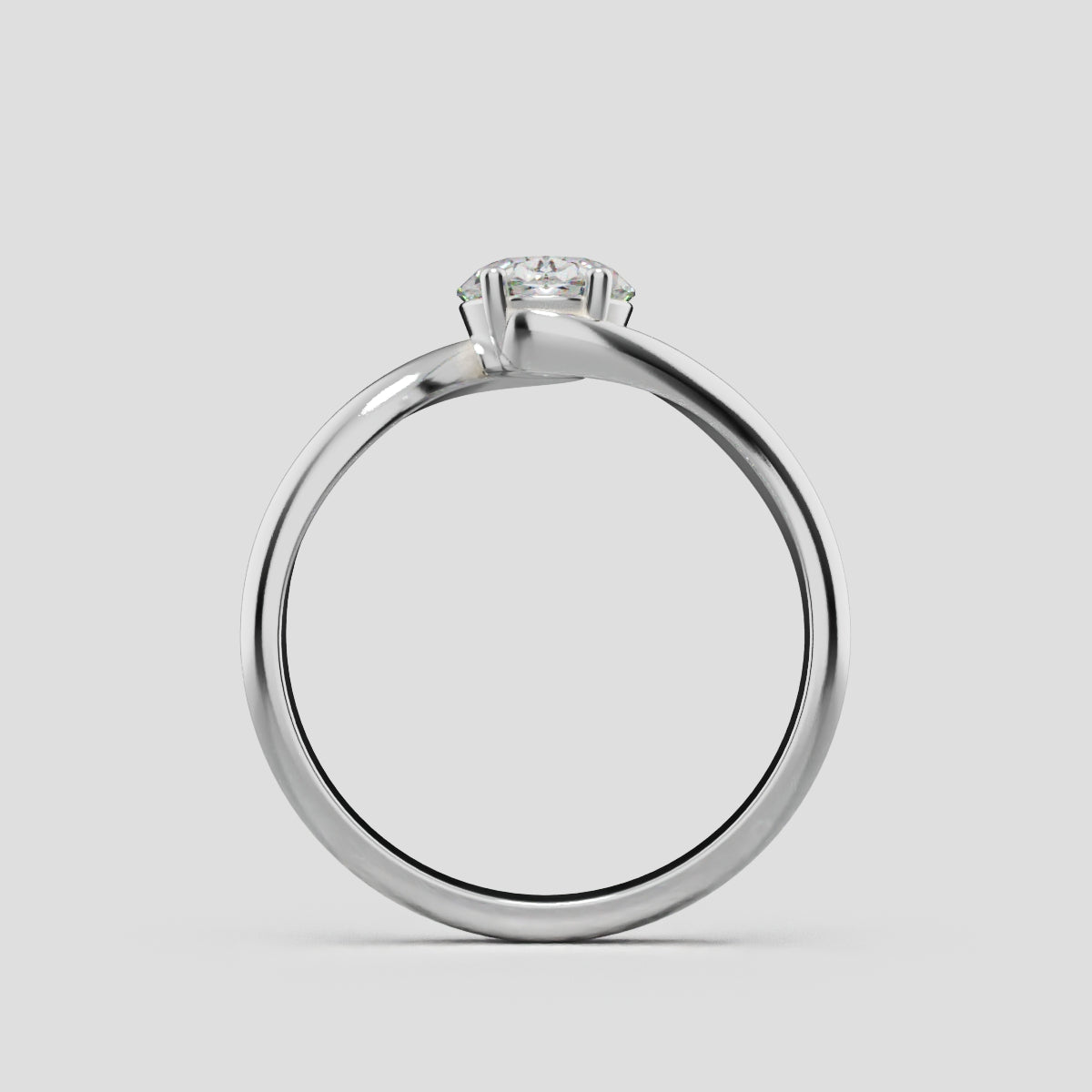 Meandro, 1ct oval lab grown diamond engagement ring, Bypass, 18K white gold - through finger