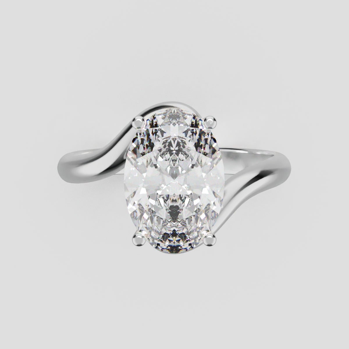 Meandro, 2ct oval lab grown diamond engagement ring, Bypass, 18K white gold - front view