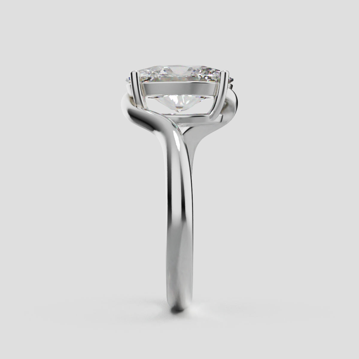 Meandro, 2ct oval lab grown diamond engagement ring, Bypass, 18K white gold - side view
