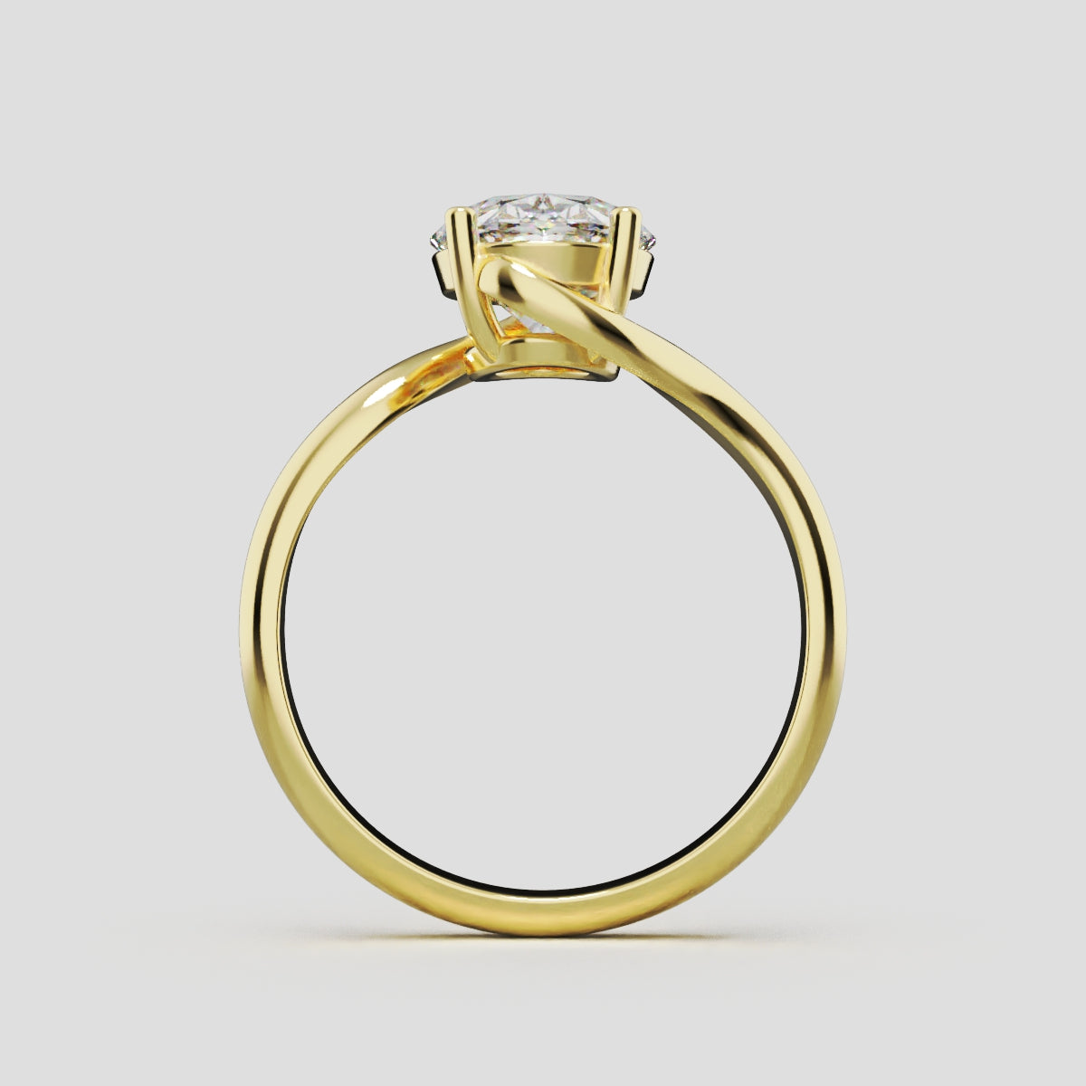 Meandro, 2ct oval lab grown diamond engagement ring, Bypass, 18K yellow gold - through finger