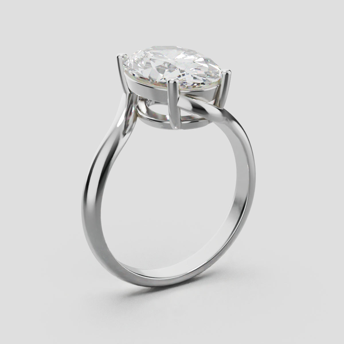 Meandro, 3ct oval lab grown diamond engagement ring, Bypass, 18K white gold - ne