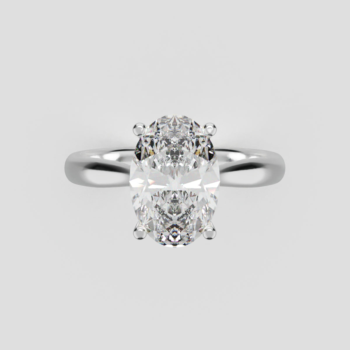 Volta, 1.5ct oval lab grown diamond engagement ring, Cathedral Hidden Halo Bridge, 18K white gold - front view