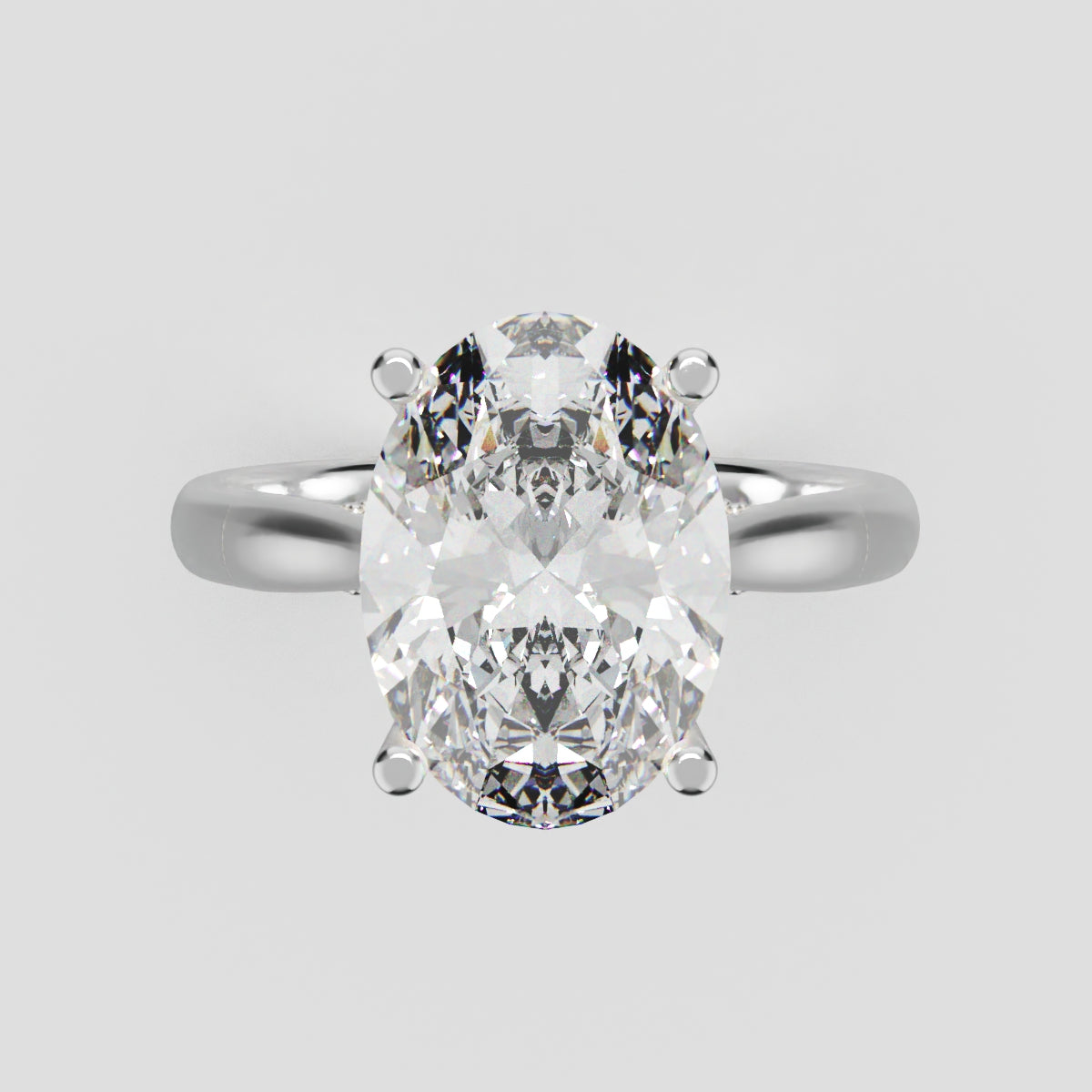 Volta, 3ct oval lab grown diamond engagement ring, Cathedral Hidden Halo Bridge, 18K white gold - front view