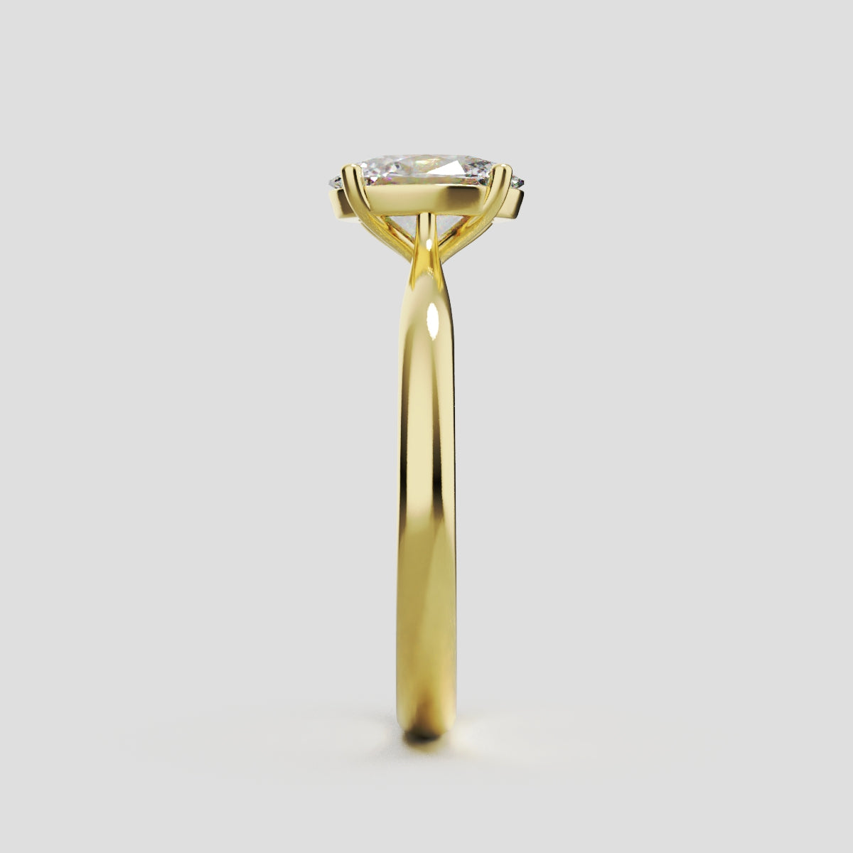 Abside, 1ct oval lab grown diamond engagement ring, Cathedral Plain Gallery, 18K yellow gold - side view
