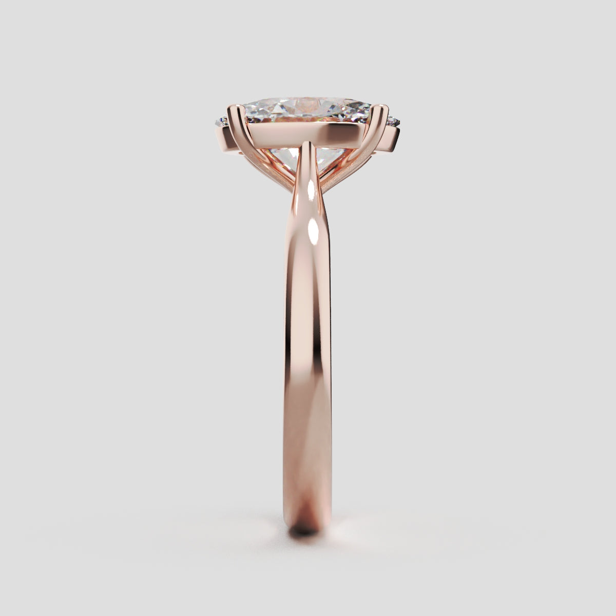 Abside, 2ct oval lab grown diamond engagement ring, Cathedral Plain Gallery, 18K rose gold - side view