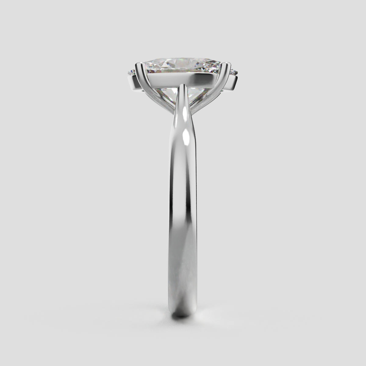 Abside, 2ct oval lab grown diamond engagement ring, Cathedral Plain Gallery, 18K white gold - side view