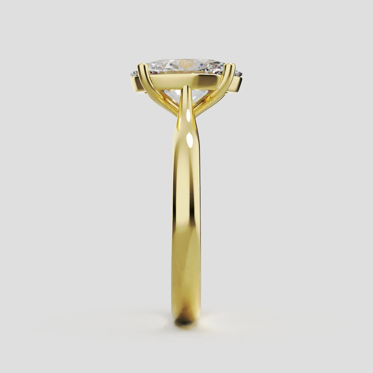 Abside, 2ct oval lab grown diamond engagement ring, Cathedral Plain Gallery, 18K yellow gold - side view