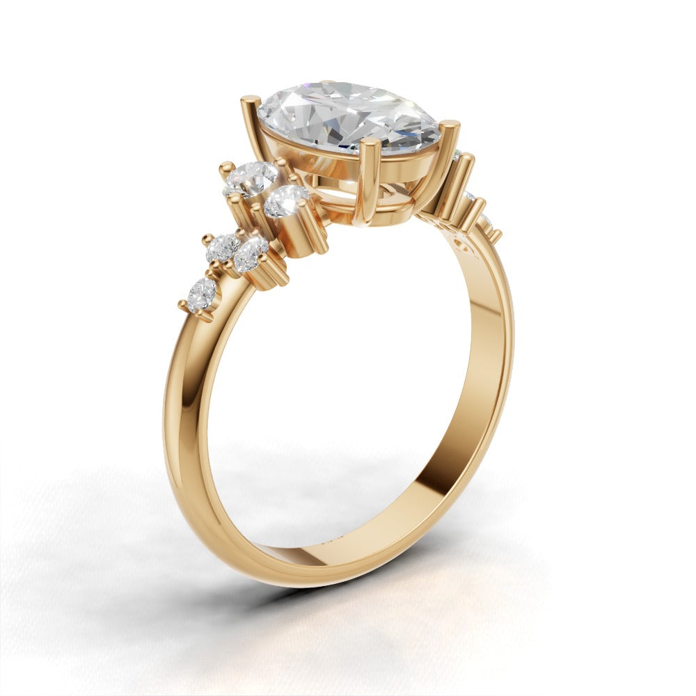 Sciame, 1.5ct oval lab grown diamond engagement ring, Cluster, 18K yellow gold - ne
