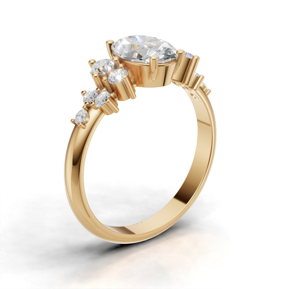 Sciame, 1ct oval lab grown diamond engagement ring, Cluster, 18K yellow gold - ne