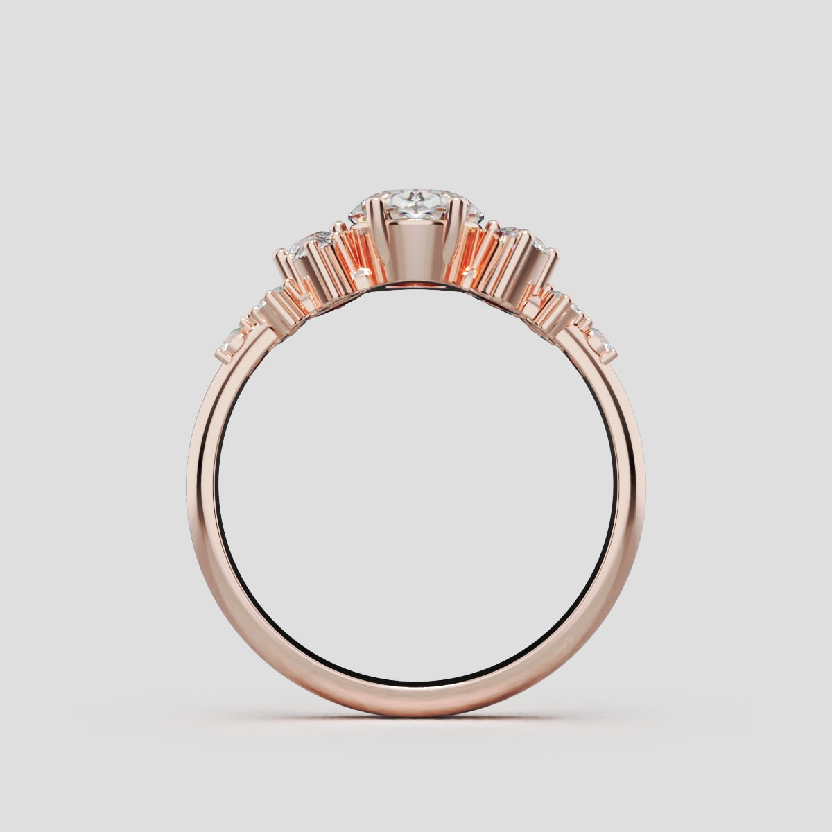 Sciame, 1ct oval lab grown diamond engagement ring, Cluster, 18K rose gold - through finger