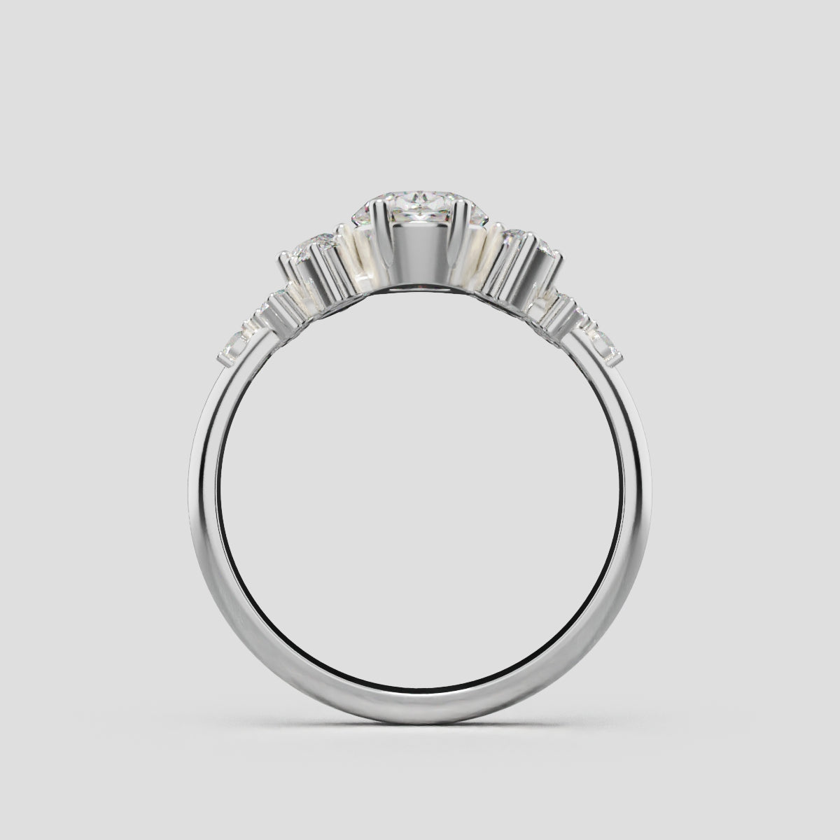 Sciame, 1ct oval lab grown diamond engagement ring, Cluster, 18K white gold - through finger