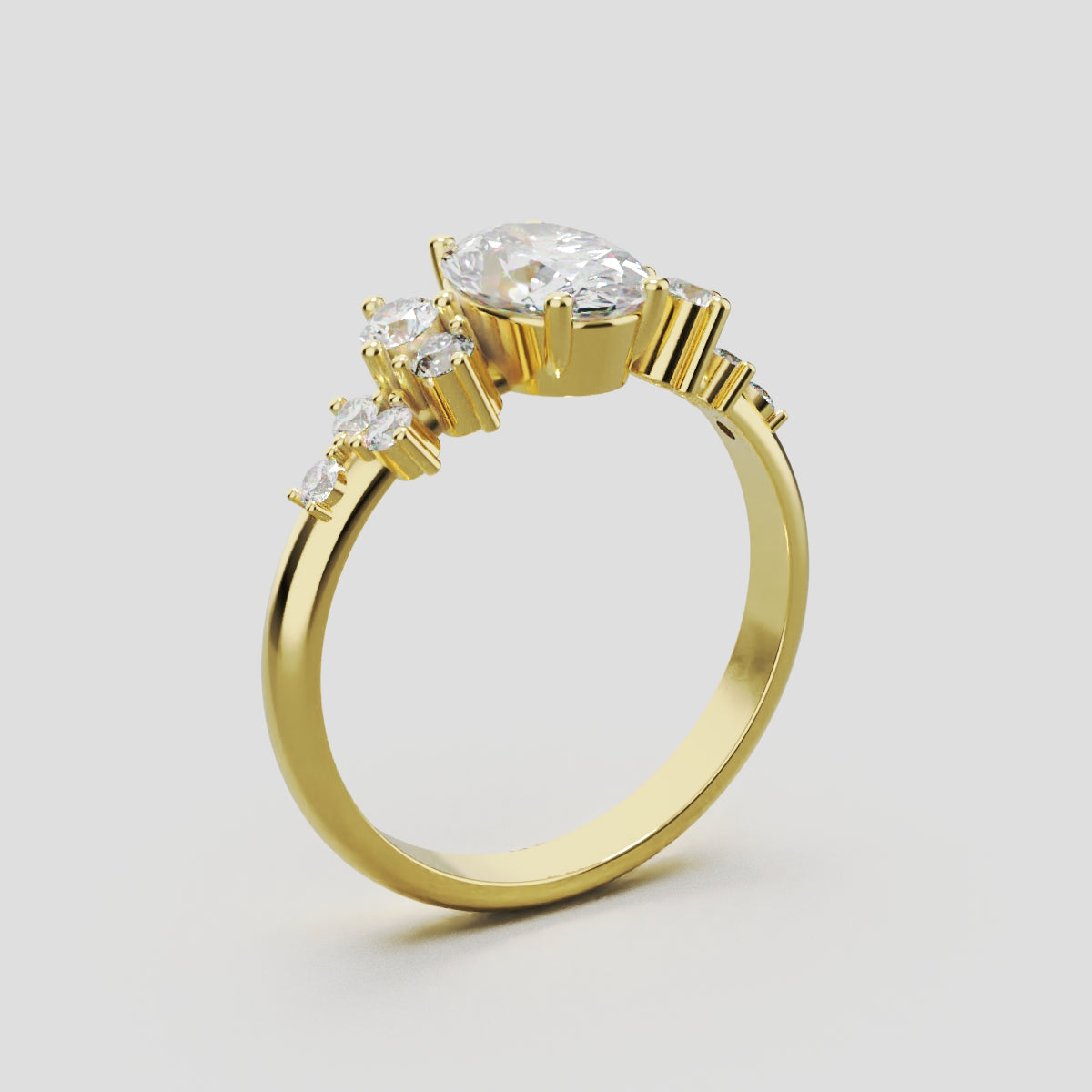 Sciame, 1ct oval lab grown diamond engagement ring, Cluster, 18K yellow gold - ne